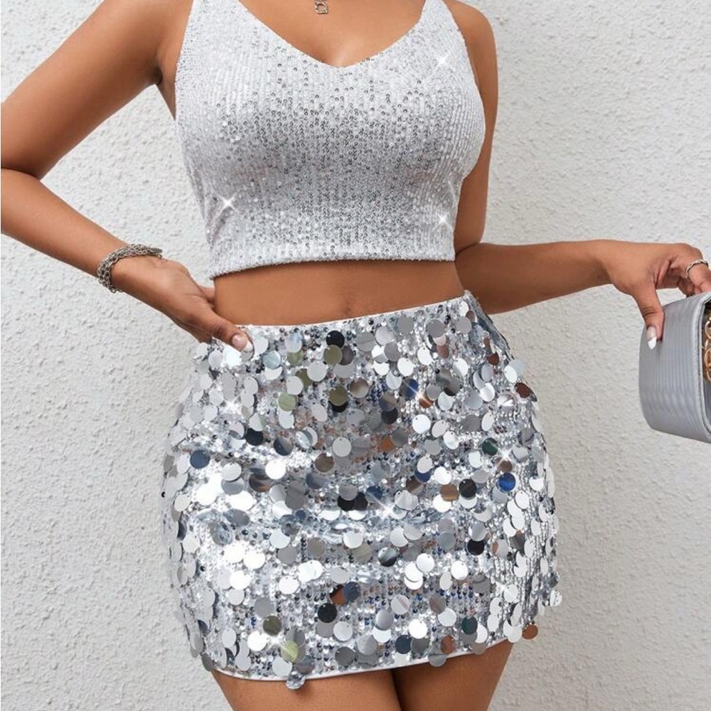 Silver Sequin Mini Skirt